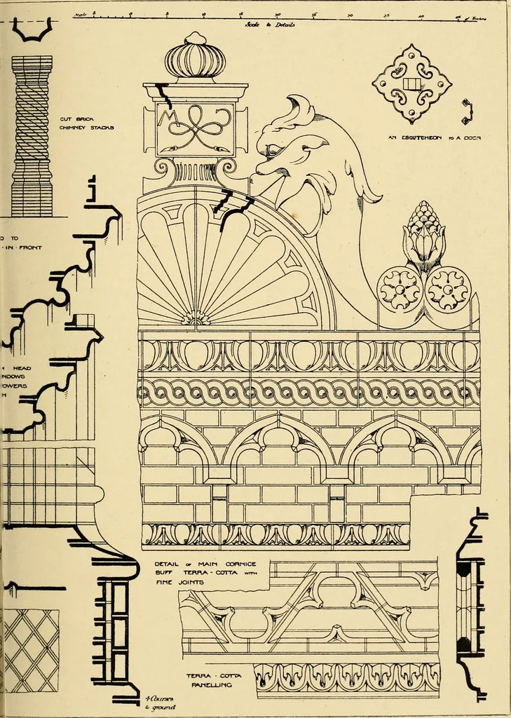 An illustration from Early renaissance architecture in England; a historical & descriptive account of the Tudor, Elizabethan & Jacobean periods, 1500-1625, for the use of students and others, 1901, leaf 103
