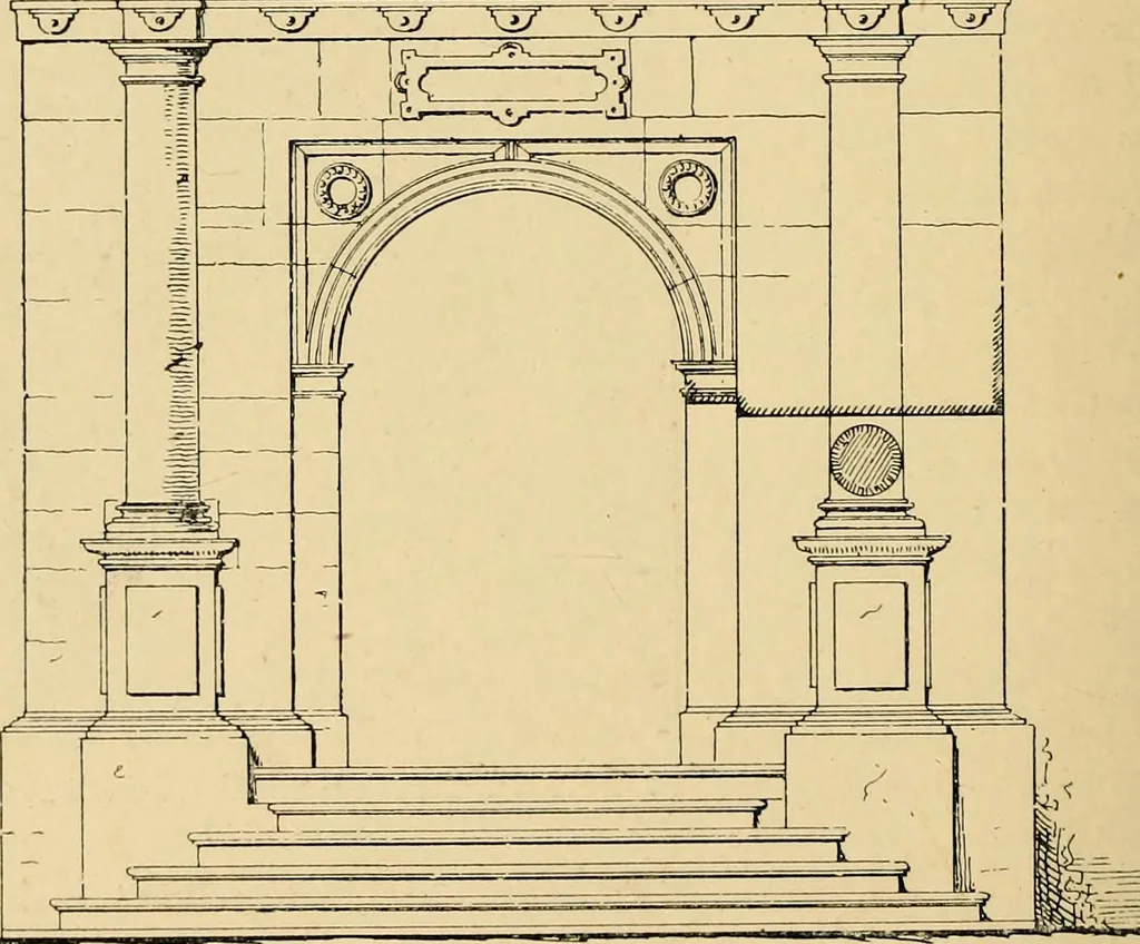 An illustration from Early renaissance architecture in England; a historical & descriptive account of the Tudor, Elizabethan & Jacobean periods, 1500-1625, for the use of students and others, 1901, leaf 160