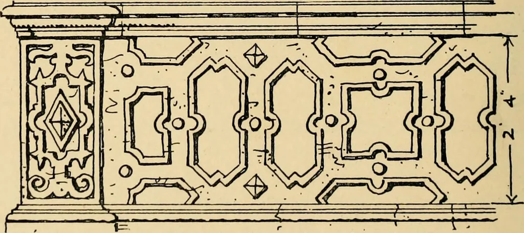 An illustration from Early renaissance architecture in England; a historical & descriptive account of the Tudor, Elizabethan & Jacobean periods, 1500-1625, for the use of students and others, 1901, leaf 222