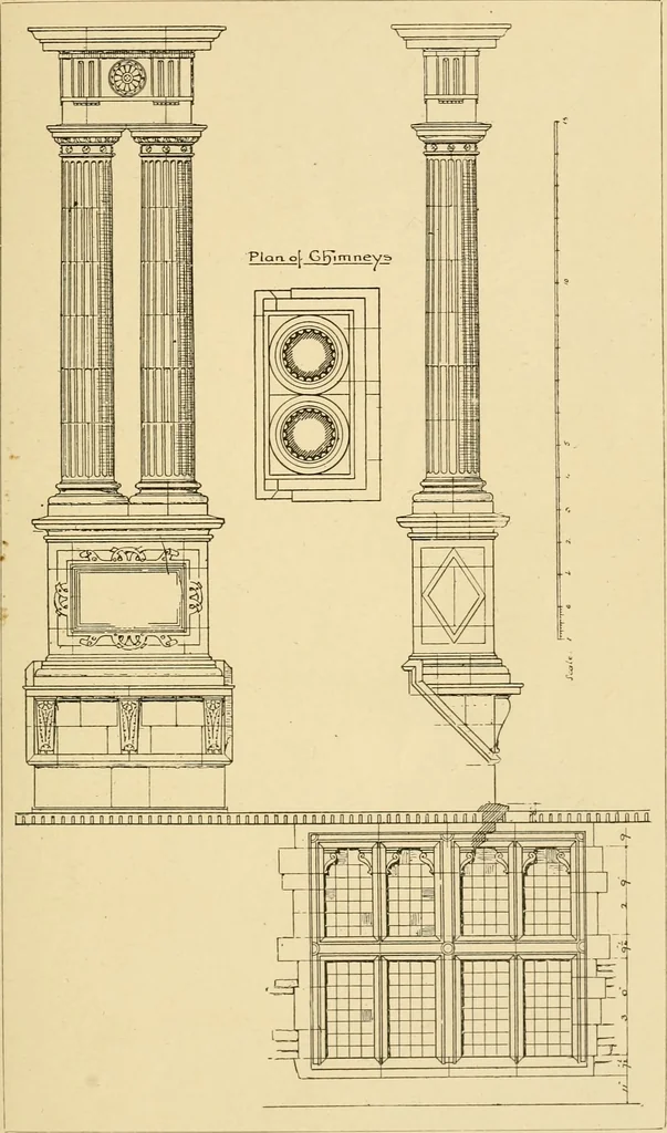 An illustration from Early renaissance architecture in England; a historical & descriptive account of the Tudor, Elizabethan & Jacobean periods, 1500-1625, for the use of students and others, 1901, leaf 227