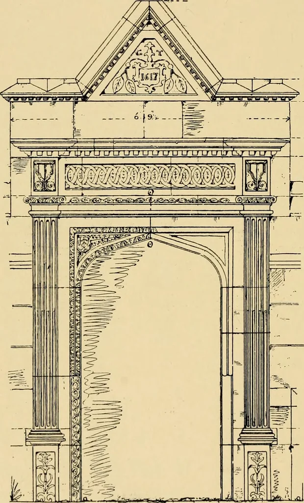An illustration from Early renaissance architecture in England; a historical & descriptive account of the Tudor, Elizabethan & Jacobean periods, 1500-1625, for the use of students and others, 1901, leaf 238