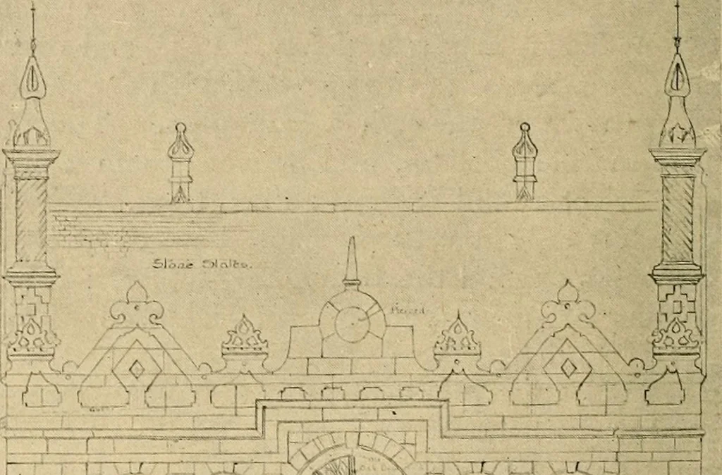 An illustration from Early renaissance architecture in England; a historical & descriptive account of the Tudor, Elizabethan & Jacobean periods, 1500-1625, for the use of students and others, 1901, leaf 240