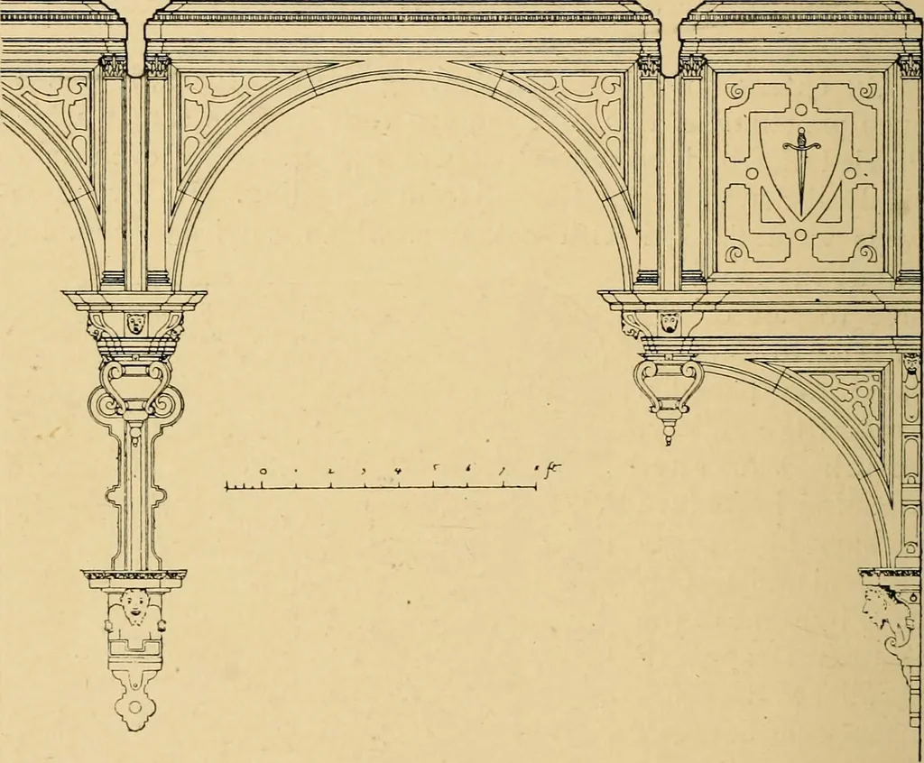 An illustration from Early renaissance architecture in England; a historical & descriptive account of the Tudor, Elizabethan & Jacobean periods, 1500-1625, for the use of students and others, 1901, leaf 274