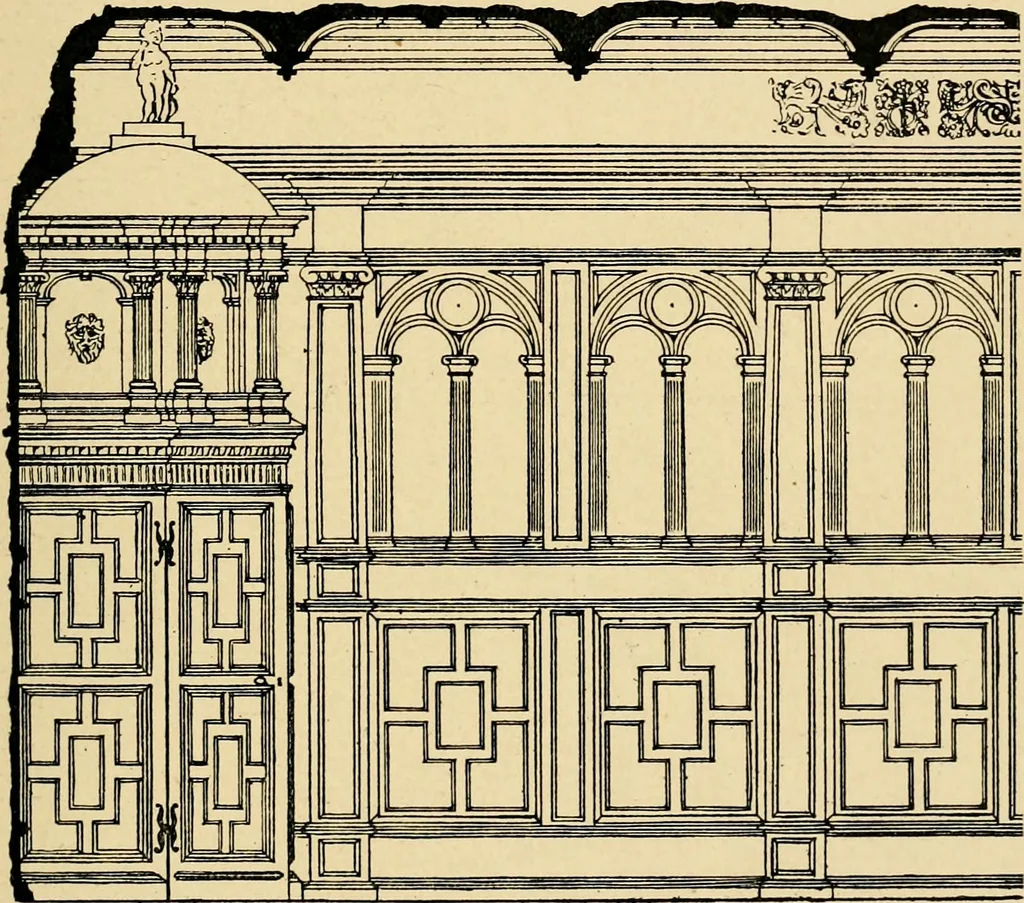 An illustration from Early renaissance architecture in England; a historical & descriptive account of the Tudor, Elizabethan & Jacobean periods, 1500-1625, for the use of students and others, 1901, leaf 279
