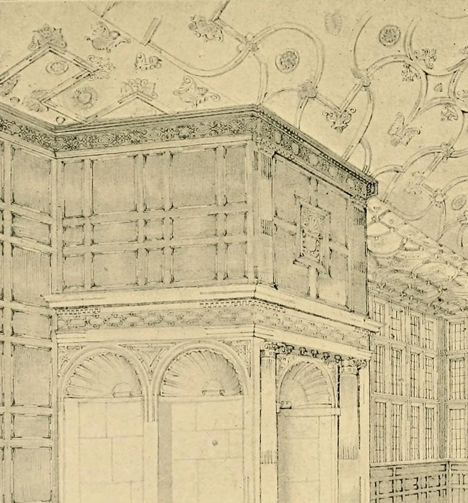 An illustration from Early renaissance architecture in England; a historical & descriptive account of the Tudor, Elizabethan & Jacobean periods, 1500-1625, for the use of students and others, 1901, leaf 287