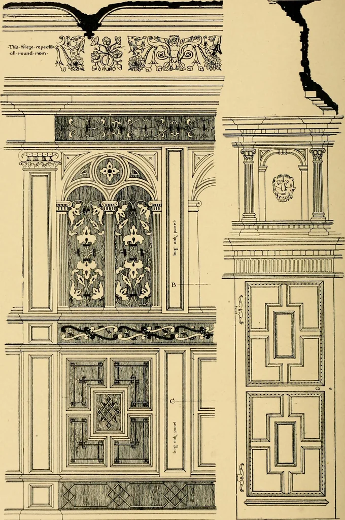 An illustration from Early renaissance architecture in England; a historical & descriptive account of the Tudor, Elizabethan & Jacobean periods, 1500-1625, for the use of students and others, 1901, leaf 294