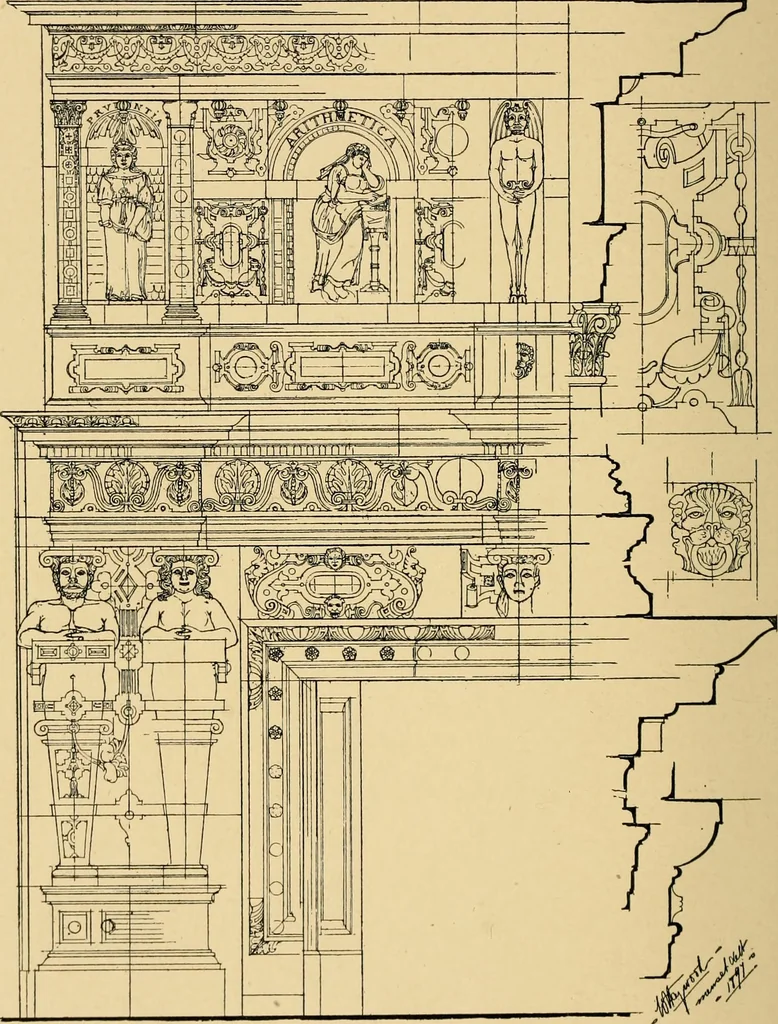 An illustration from Early renaissance architecture in England; a historical & descriptive account of the Tudor, Elizabethan & Jacobean periods, 1500-1625, for the use of students and others, 1901, leaf 324