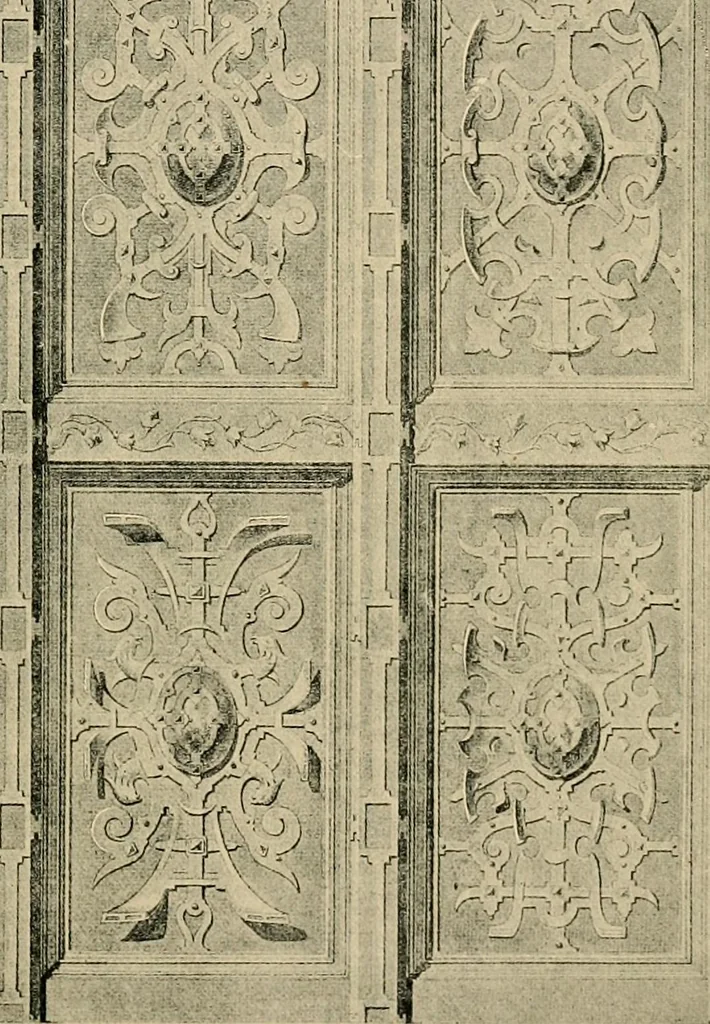 An illustration from Early renaissance architecture in England; a historical & descriptive account of the Tudor, Elizabethan & Jacobean periods, 1500-1625, for the use of students and others, 1901, leaf 343