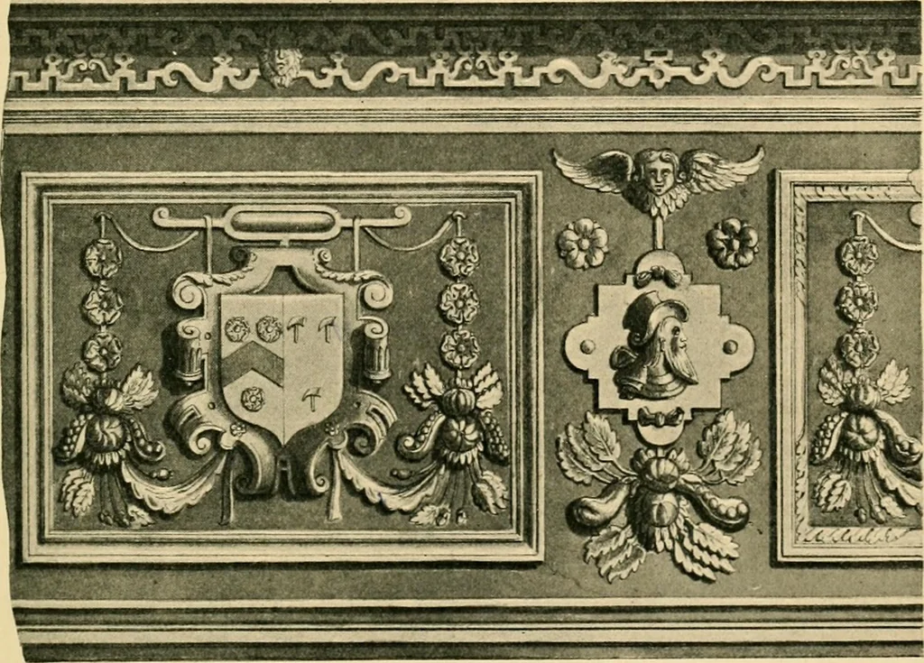 An illustration from Early renaissance architecture in England; a historical & descriptive account of the Tudor, Elizabethan & Jacobean periods, 1500-1625, for the use of students and others, 1901, leaf 351
