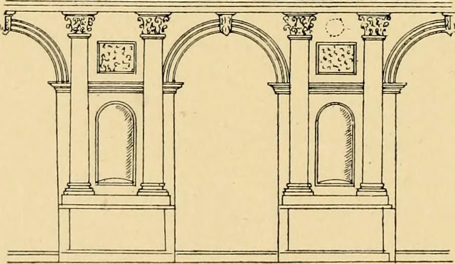 An illustration from Early renaissance architecture in England; a historical & descriptive account of the Tudor, Elizabethan & Jacobean periods, 1500-1625, for the use of students and others, 1901, leaf 420