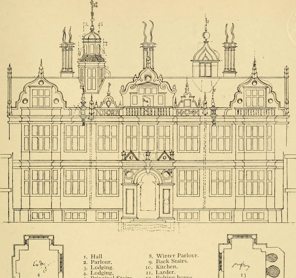 An illustration from Early renaissance architecture in England; a historical & descriptive account of the Tudor, Elizabethan & Jacobean periods, 1500-1625, for the use of students and others, 1901, leaf 429
