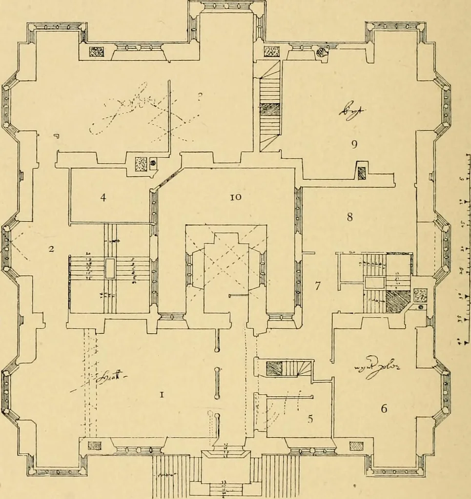An illustration from Early renaissance architecture in England; a historical & descriptive account of the Tudor, Elizabethan & Jacobean periods, 1500-1625, for the use of students and others, 1901, leaf 436