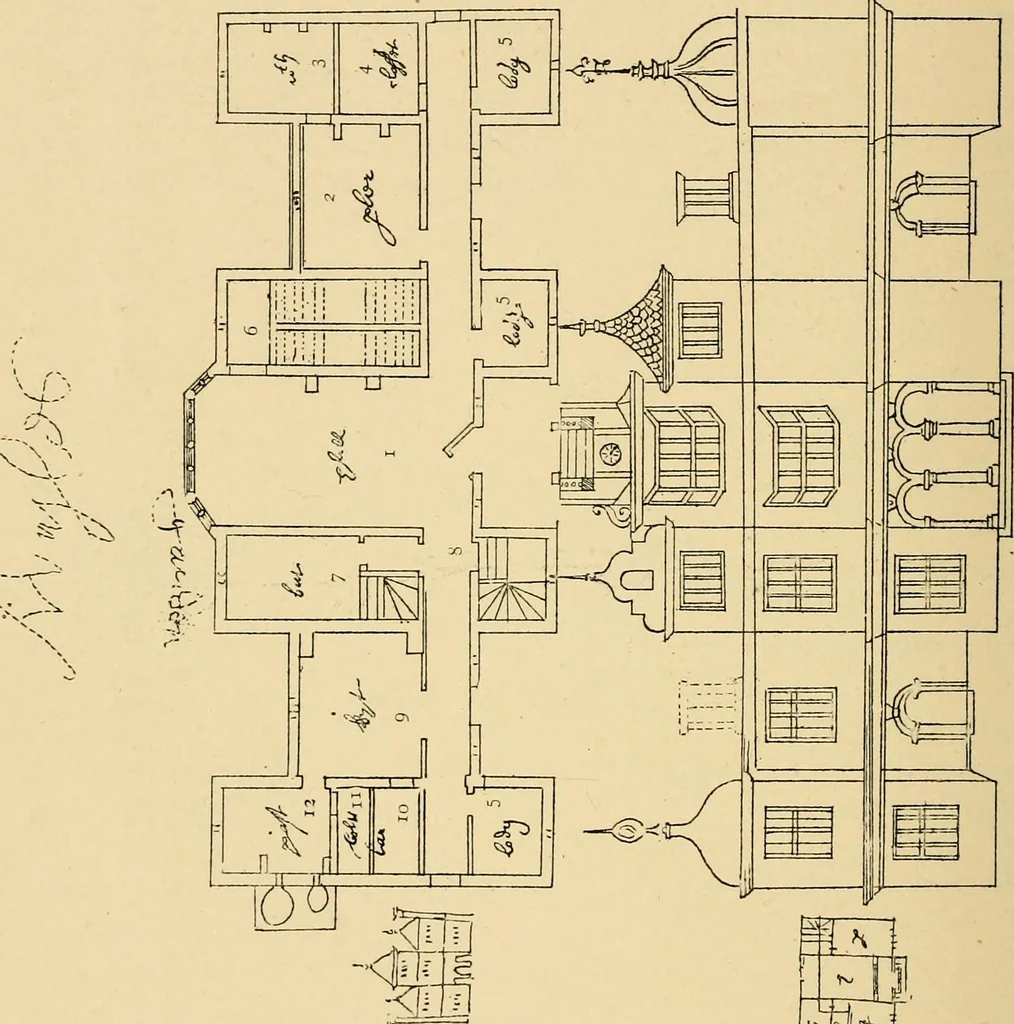 An illustration from Early renaissance architecture in England; a historical & descriptive account of the Tudor, Elizabethan & Jacobean periods, 1500-1625, for the use of students and others, 1901, leaf 442