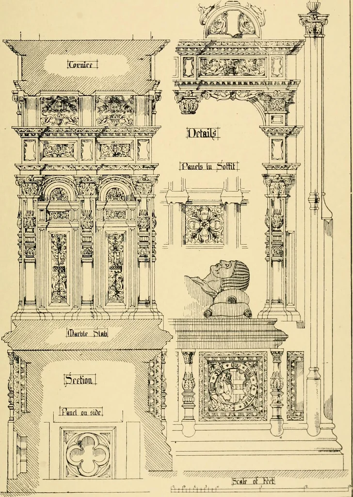 An illustration from Early renaissance architecture in England; a historical & descriptive account of the Tudor, Elizabethan & Jacobean periods, 1500-1625, for the use of students and others, 1901, leaf 49