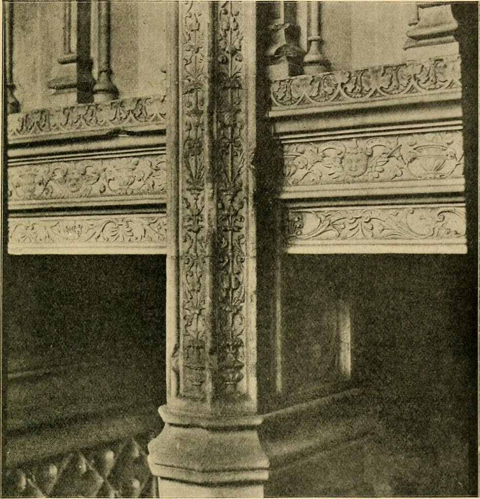 An illustration from Early renaissance architecture in England; a historical & descriptive account of the Tudor, Elizabethan & Jacobean periods, 1500-1625, for the use of students and others, 1901, leaf 57