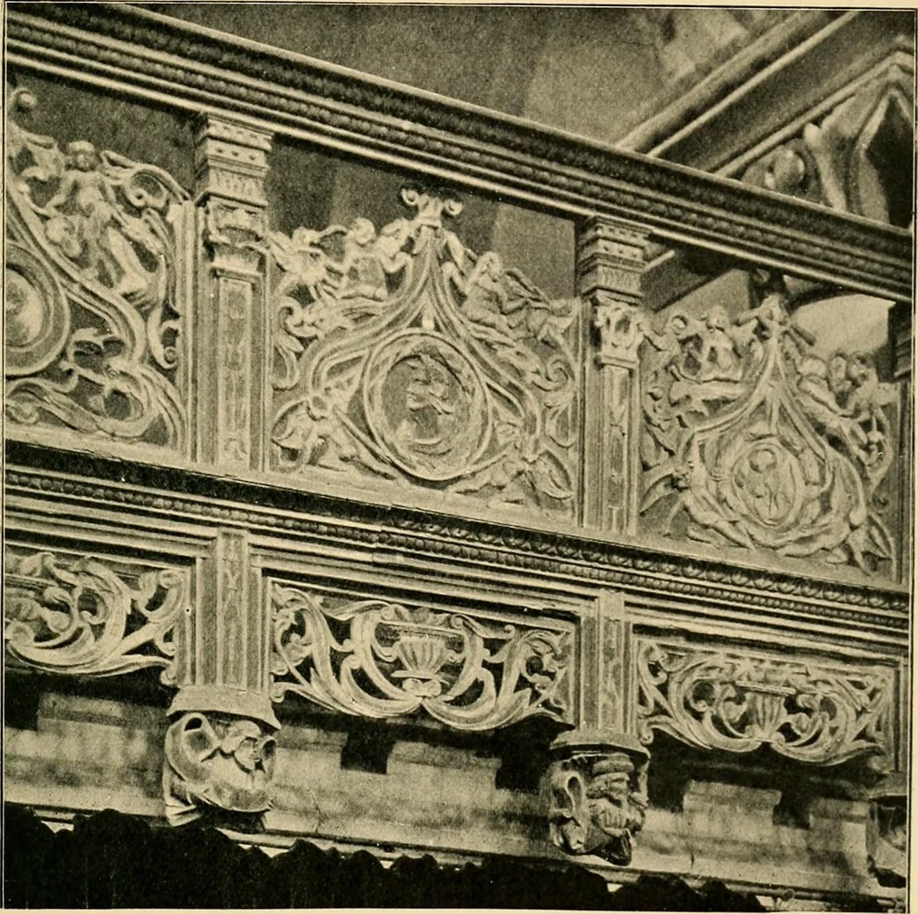 An illustration from Early renaissance architecture in England; a historical & descriptive account of the Tudor, Elizabethan & Jacobean periods, 1500-1625, for the use of students and others, 1901, leaf 65