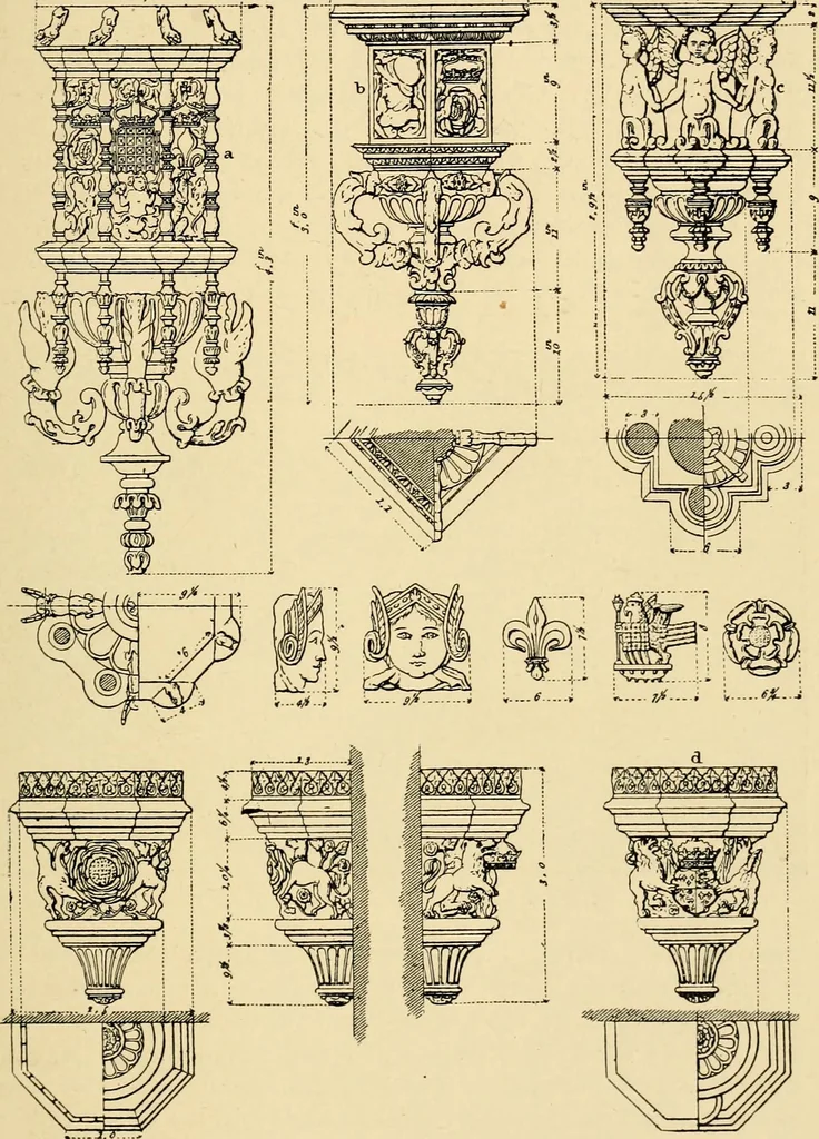An illustration from Early renaissance architecture in England; a historical & descriptive account of the Tudor, Elizabethan & Jacobean periods, 1500-1625, for the use of students and others, 1901, leaf 73