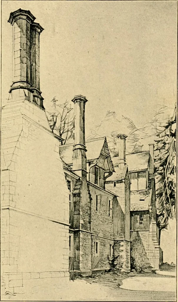 An illustration from Early renaissance architecture in England; a historical & descriptive account of the Tudor, Elizabethan & Jacobean periods, 1500-1625, for the use of students and others, 1901, leaf 83