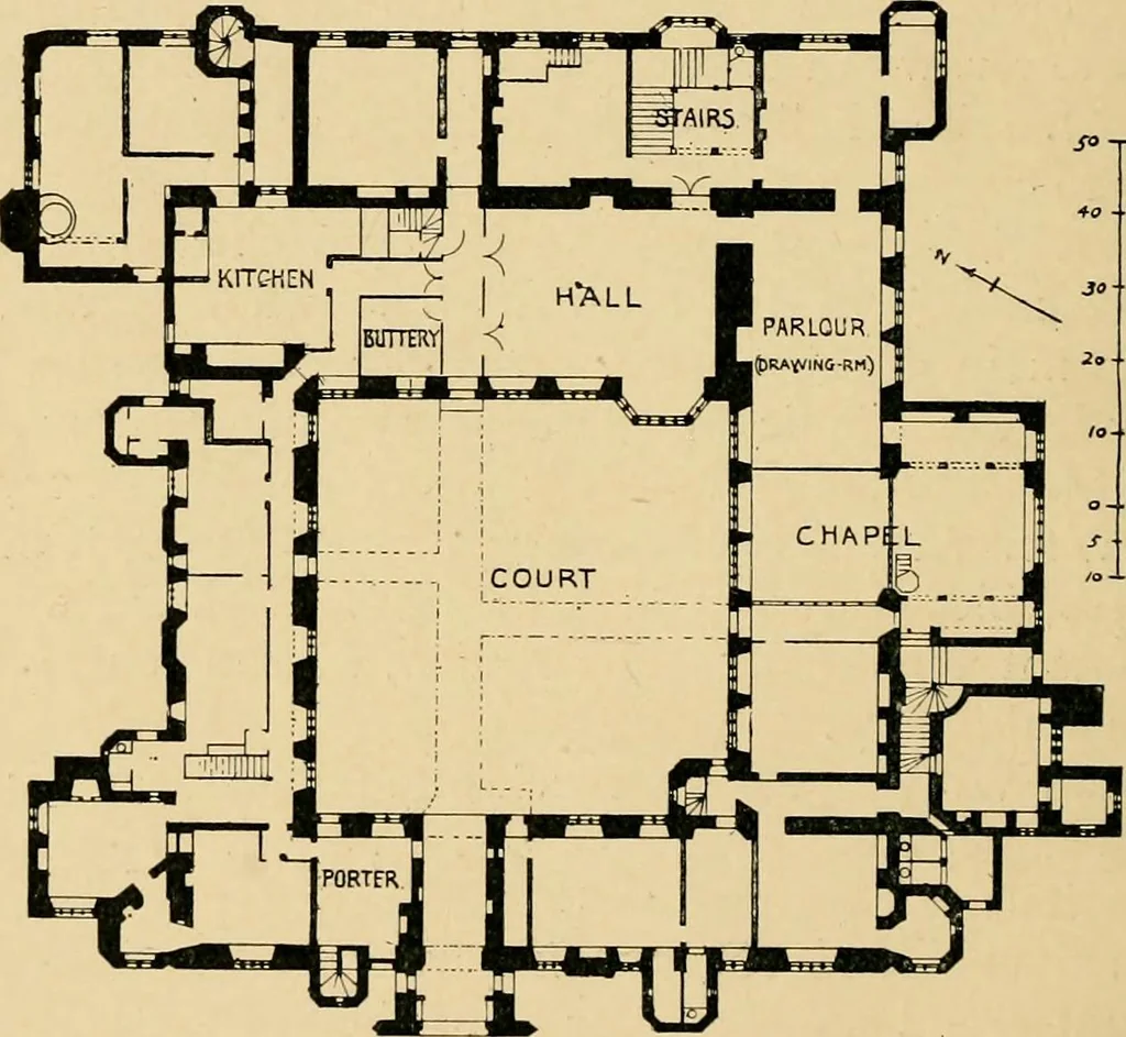An illustration from Early renaissance architecture in England; a historical & descriptive account of the Tudor, Elizabethan & Jacobean periods, 1500-1625, for the use of students and others, 1901, leaf 96