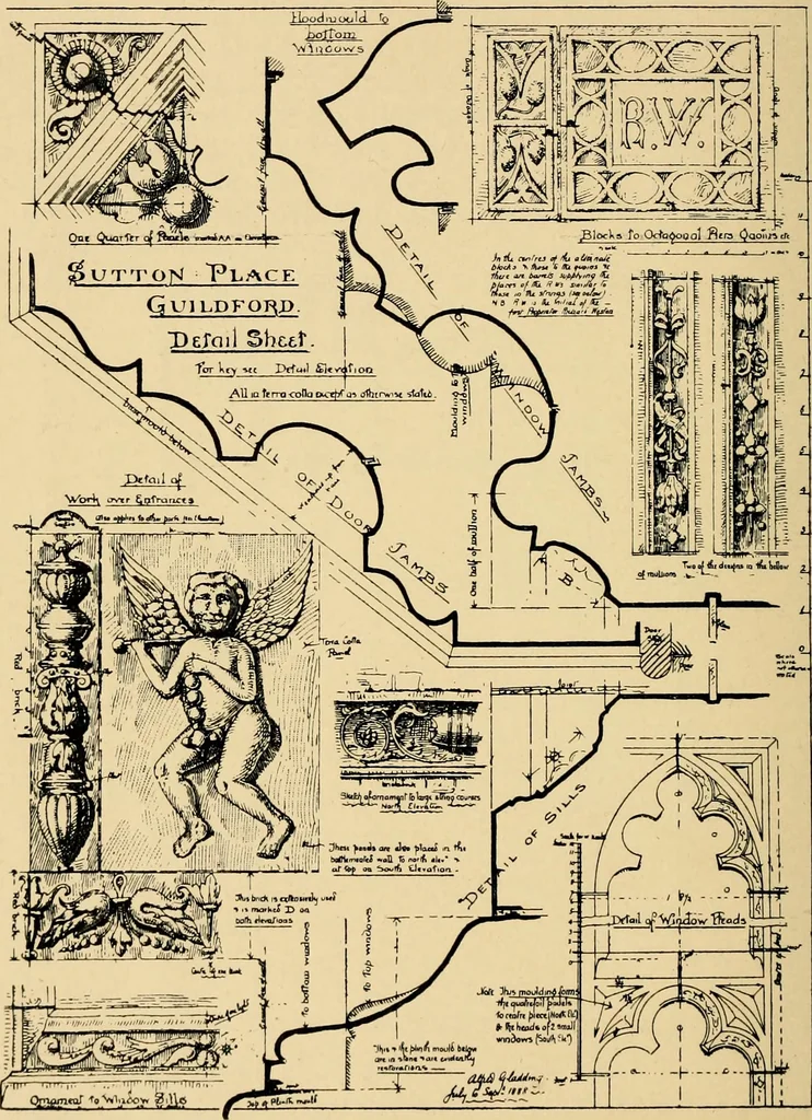An illustration from Early renaissance architecture in England; a historical & descriptive account of the Tudor, Elizabethan & Jacobean periods, 1500-1625, for the use of students and others, 1901, leaf 98