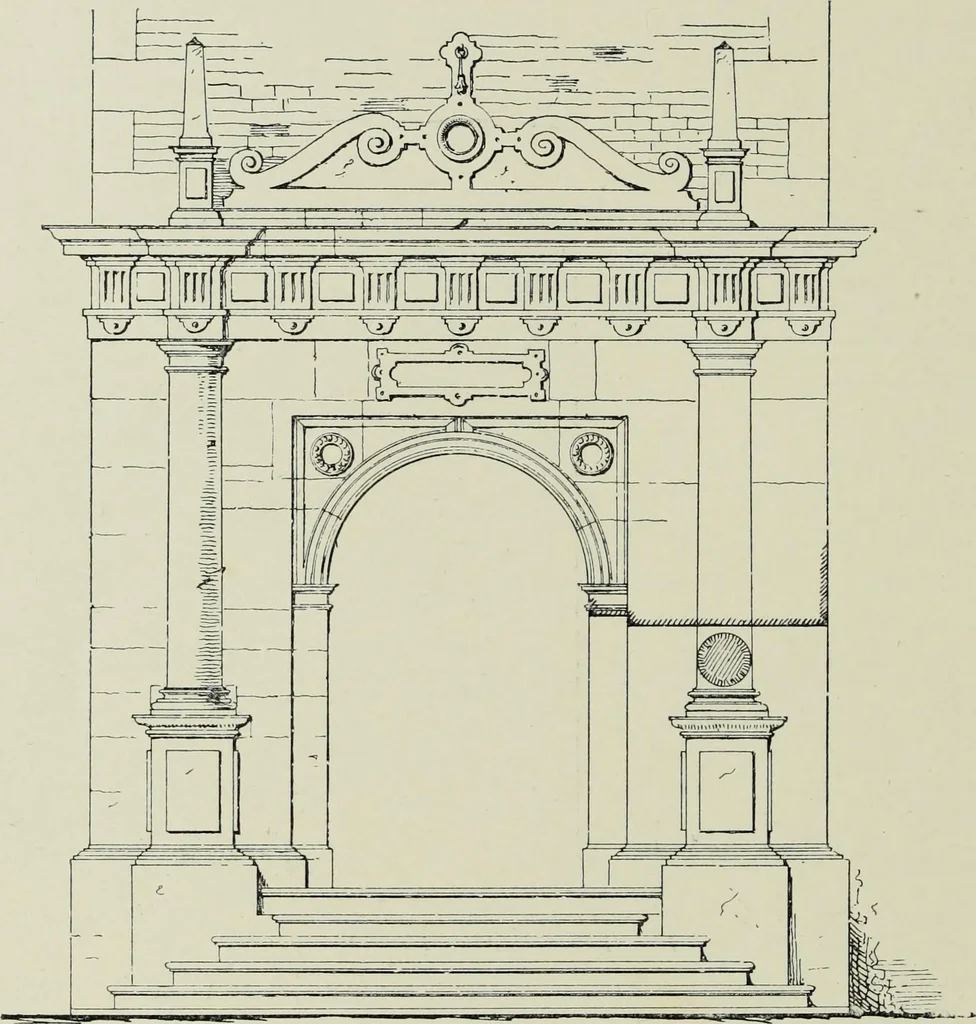 An illustration from Early renaissance architecture in England; a historical & descriptive account of the Tudor, Elizabethan & Jacobean periods, 1500-1625, for the use of students and others, 1901, leaf 158