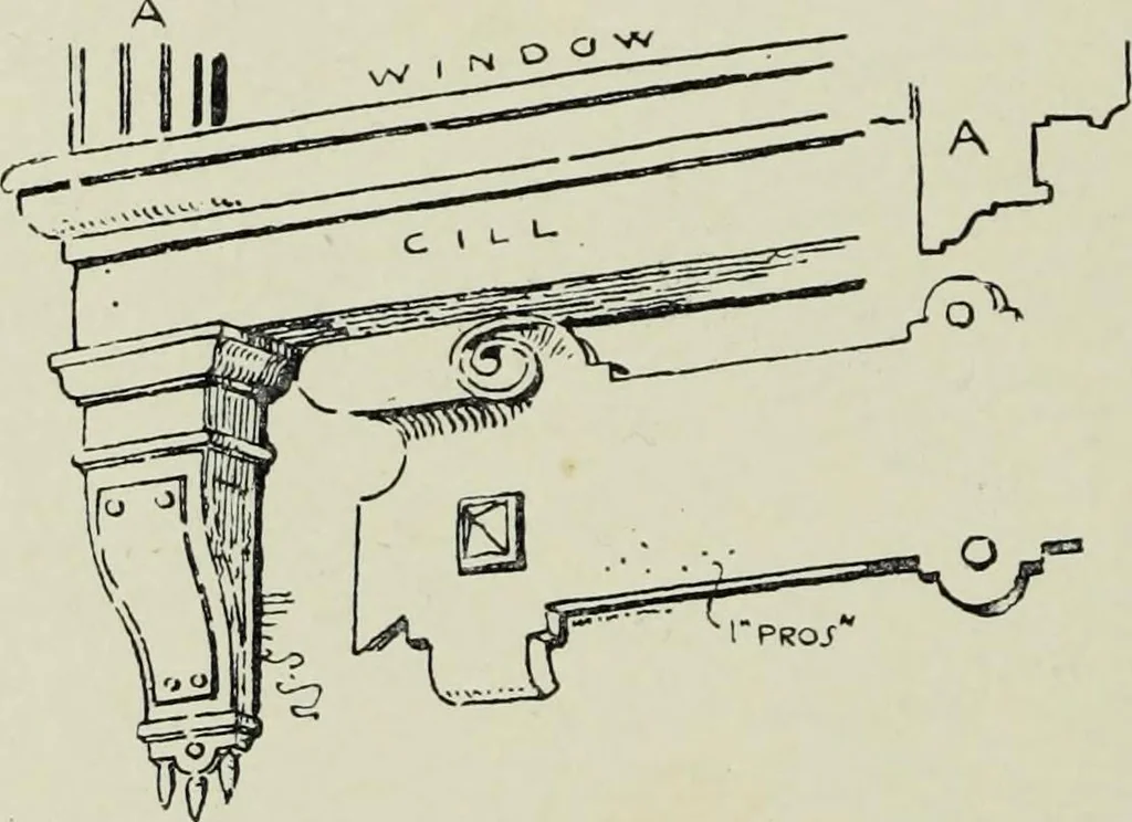An illustration from Early renaissance architecture in England; a historical & descriptive account of the Tudor, Elizabethan & Jacobean periods, 1500-1625, for the use of students and others, 1901, leaf 212