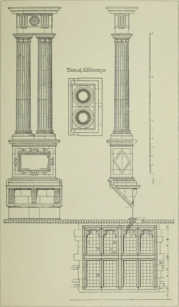 An illustration from Early renaissance architecture in England; a historical & descriptive account of the Tudor, Elizabethan & Jacobean periods, 1500-1625, for the use of students and others, 1901, leaf 229