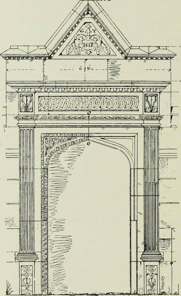 An illustration from Early renaissance architecture in England; a historical & descriptive account of the Tudor, Elizabethan & Jacobean periods, 1500-1625, for the use of students and others, 1901, leaf 240
