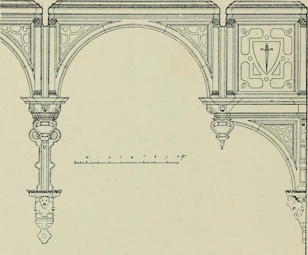 An illustration from Early renaissance architecture in England; a historical & descriptive account of the Tudor, Elizabethan & Jacobean periods, 1500-1625, for the use of students and others, 1901, leaf 278