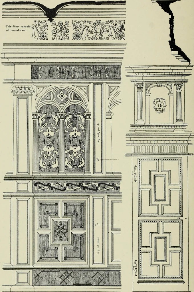 An illustration from Early renaissance architecture in England; a historical & descriptive account of the Tudor, Elizabethan & Jacobean periods, 1500-1625, for the use of students and others, 1901, leaf 292