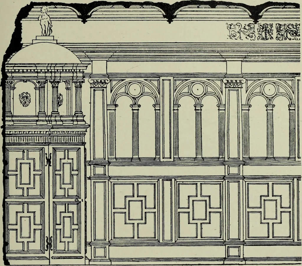 An illustration from Early renaissance architecture in England; a historical & descriptive account of the Tudor, Elizabethan & Jacobean periods, 1500-1625, for the use of students and others, 1901, leaf 295