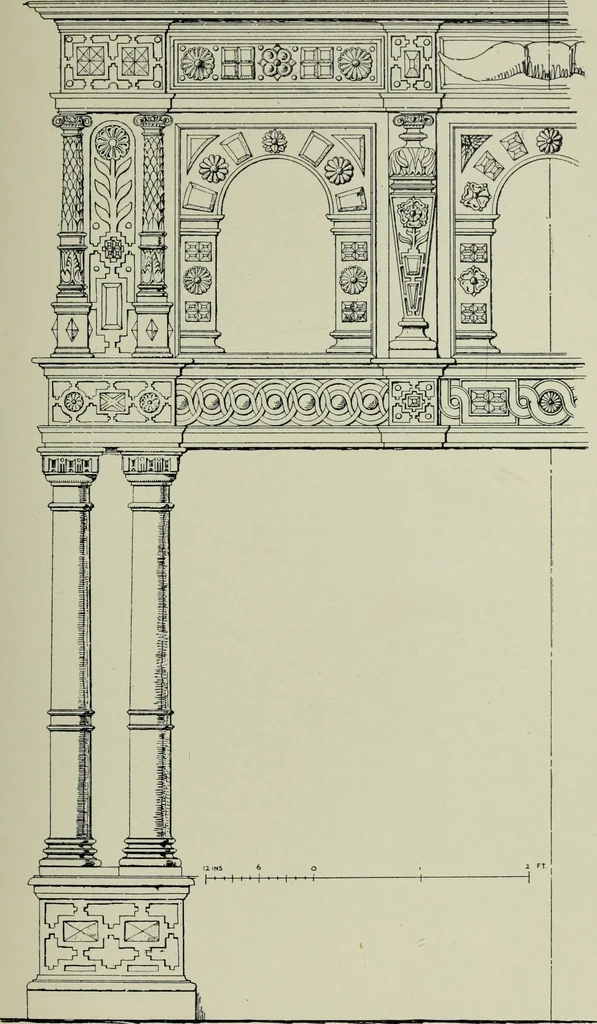 An illustration from Early renaissance architecture in England; a historical & descriptive account of the Tudor, Elizabethan & Jacobean periods, 1500-1625, for the use of students and others, 1901, leaf 323