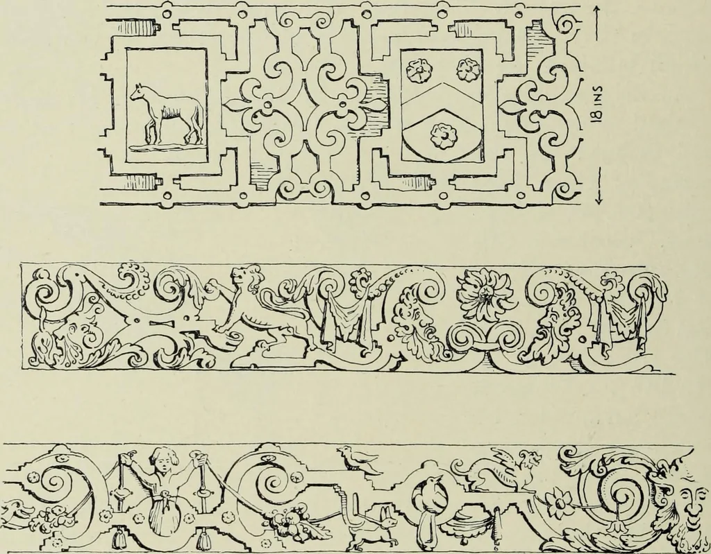 An illustration from Early renaissance architecture in England; a historical & descriptive account of the Tudor, Elizabethan & Jacobean periods, 1500-1625, for the use of students and others, 1901, leaf 354