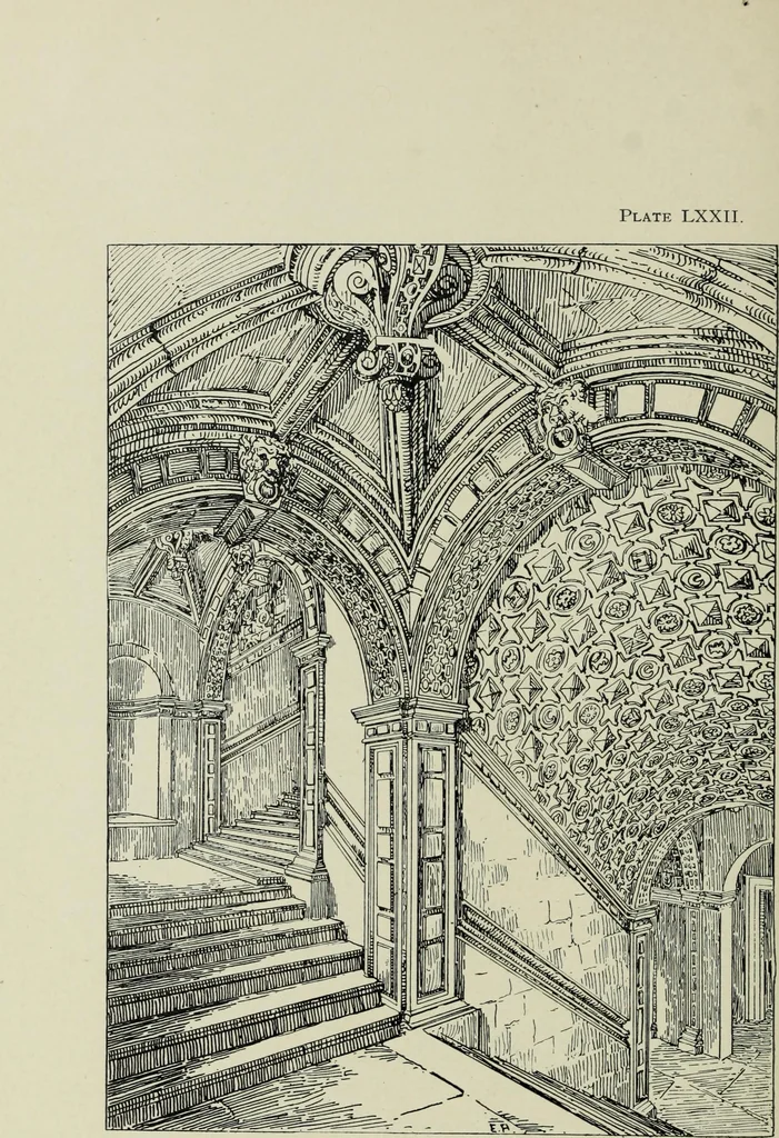 An illustration from Early renaissance architecture in England; a historical & descriptive account of the Tudor, Elizabethan & Jacobean periods, 1500-1625, for the use of students and others, 1901, leaf 360