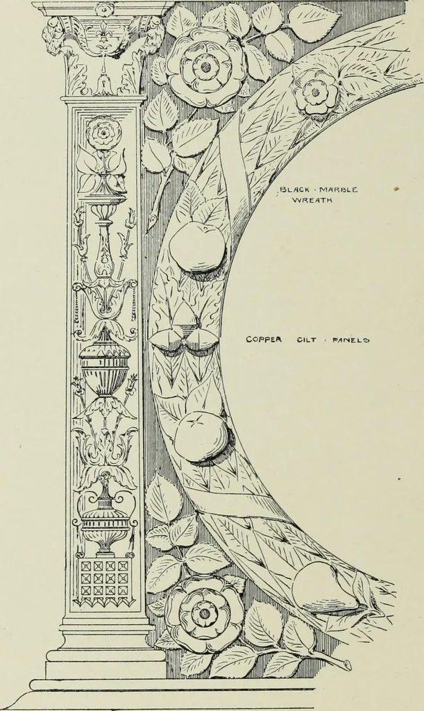An illustration from Early renaissance architecture in England; a historical & descriptive account of the Tudor, Elizabethan & Jacobean periods, 1500-1625, for the use of students and others, 1901, leaf 40