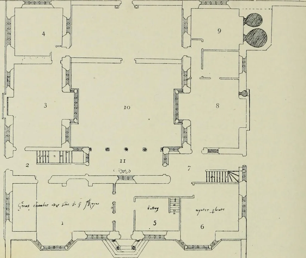 An illustration from Early renaissance architecture in England; a historical & descriptive account of the Tudor, Elizabethan & Jacobean periods, 1500-1625, for the use of students and others, 1901, leaf 430