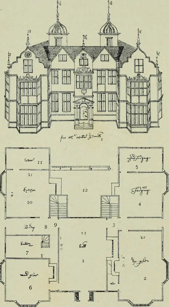 An illustration from Early renaissance architecture in England; a historical & descriptive account of the Tudor, Elizabethan & Jacobean periods, 1500-1625, for the use of students and others, 1901, leaf 447