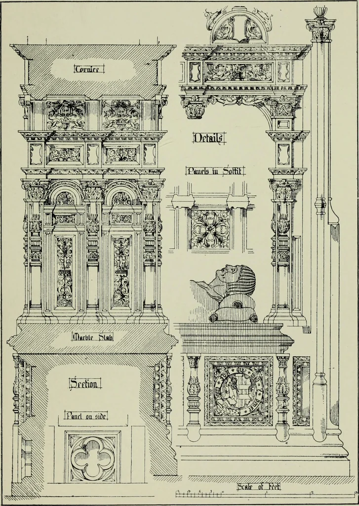 An illustration from Early renaissance architecture in England; a historical & descriptive account of the Tudor, Elizabethan & Jacobean periods, 1500-1625, for the use of students and others, 1901, leaf 49