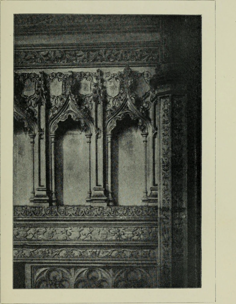 An illustration from Early renaissance architecture in England; a historical & descriptive account of the Tudor, Elizabethan & Jacobean periods, 1500-1625, for the use of students and others, 1901, leaf 59