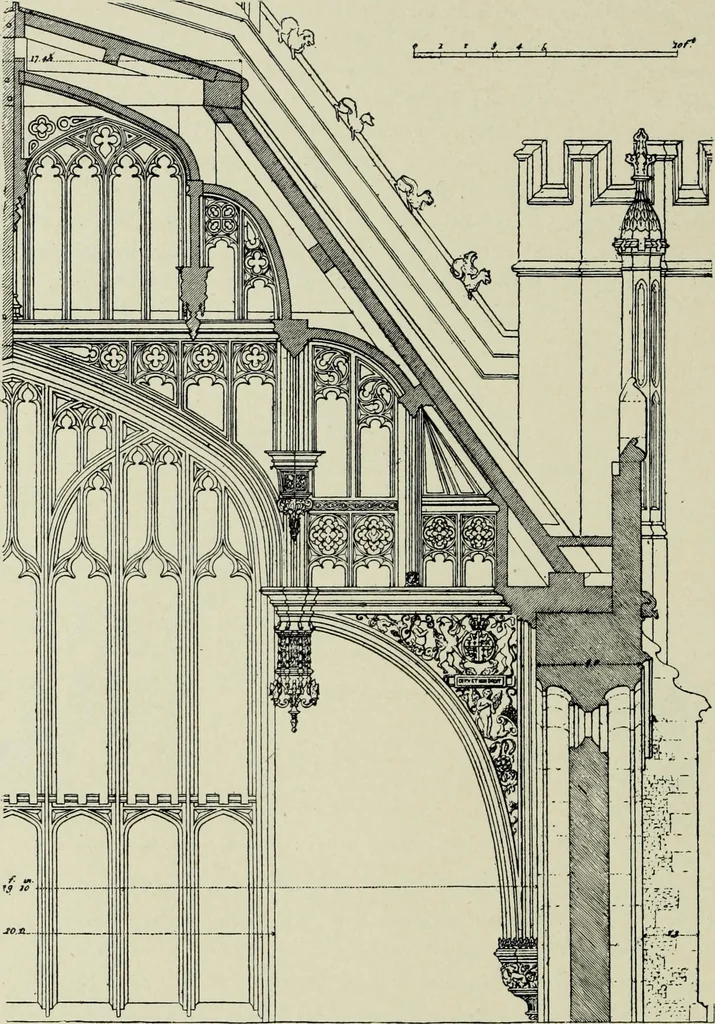 An illustration from Early renaissance architecture in England; a historical & descriptive account of the Tudor, Elizabethan & Jacobean periods, 1500-1625, for the use of students and others, 1901, leaf 72