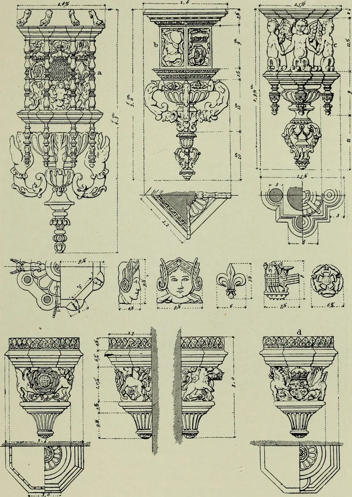 An illustration from Early renaissance architecture in England; a historical & descriptive account of the Tudor, Elizabethan & Jacobean periods, 1500-1625, for the use of students and others, 1901, leaf 73