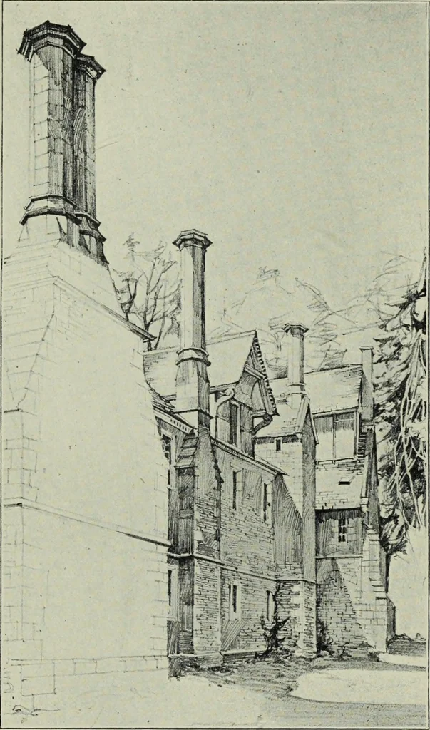 An illustration from Early renaissance architecture in England; a historical & descriptive account of the Tudor, Elizabethan & Jacobean periods, 1500-1625, for the use of students and others, 1901, leaf 83