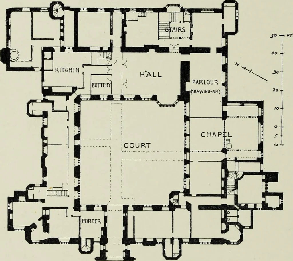 An illustration from Early renaissance architecture in England; a historical & descriptive account of the Tudor, Elizabethan & Jacobean periods, 1500-1625, for the use of students and others, 1901, leaf 96