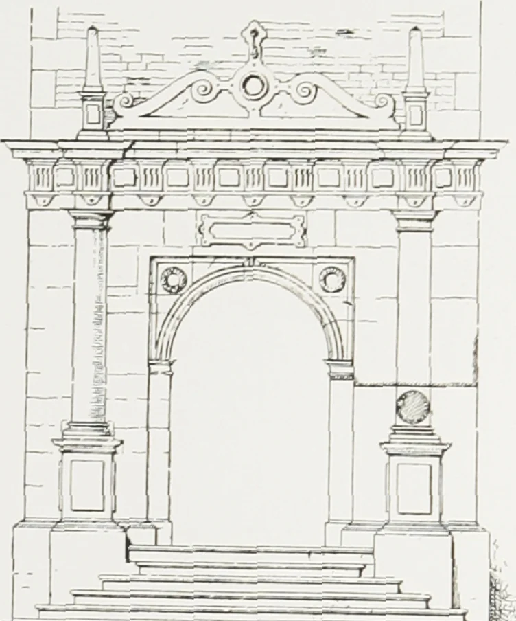 An illustration from Early renaissance architecture in England : a historical and descriptive account of the Tudor, Elizabethan, and Jacobean periods, 1500-1625 : for the use of students and others, 1914, leaf 126