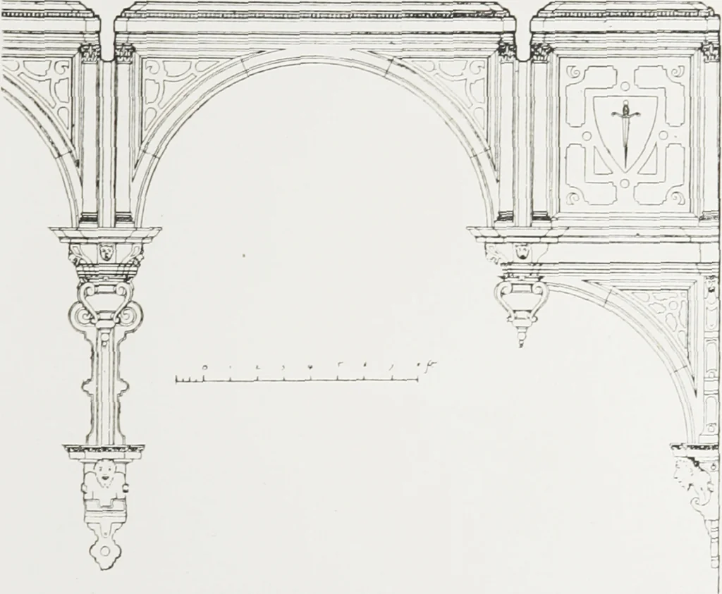 An illustration from Early renaissance architecture in England : a historical and descriptive account of the Tudor, Elizabethan, and Jacobean periods, 1500-1625 : for the use of students and others, 1914, leaf 216