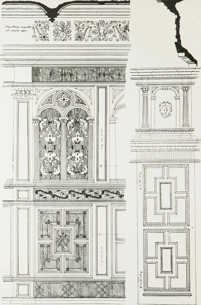 An illustration from Early renaissance architecture in England : a historical and descriptive account of the Tudor, Elizabethan, and Jacobean periods, 1500-1625 : for the use of students and others, 1914, leaf 221