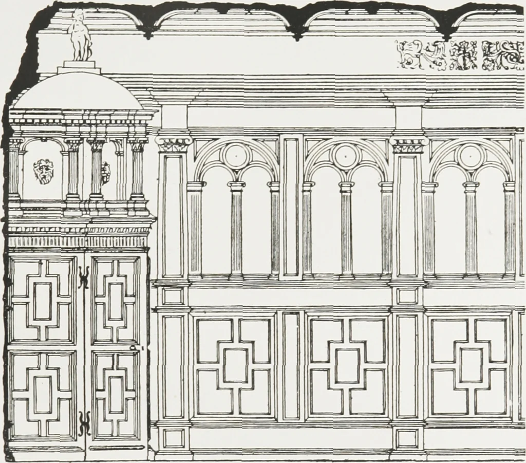 An illustration from Early renaissance architecture in England : a historical and descriptive account of the Tudor, Elizabethan, and Jacobean periods, 1500-1625 : for the use of students and others, 1914, leaf 224