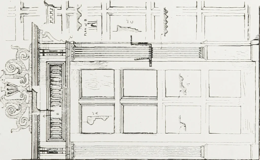 An illustration from Early renaissance architecture in England : a historical and descriptive account of the Tudor, Elizabethan, and Jacobean periods, 1500-1625 : for the use of students and others, 1914, leaf 230