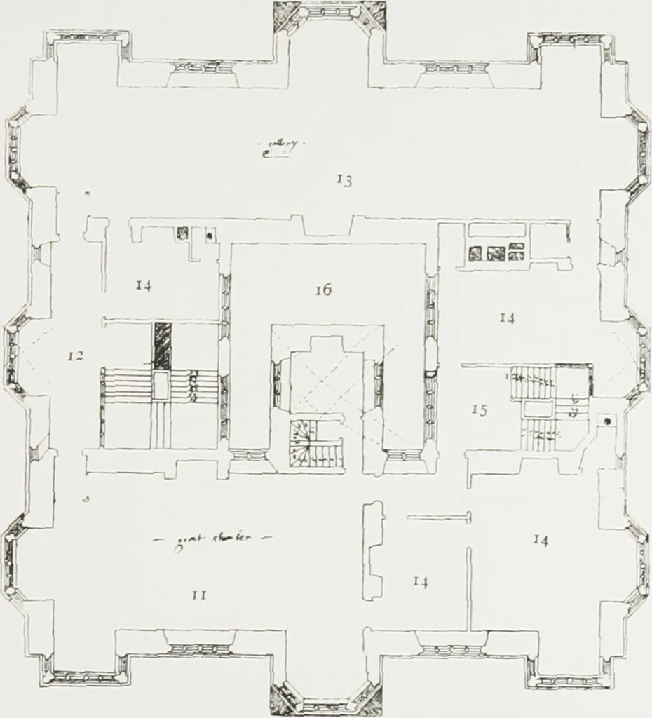 An illustration from Early renaissance architecture in England : a historical and descriptive account of the Tudor, Elizabethan, and Jacobean periods, 1500-1625 : for the use of students and others, 1914, leaf 332