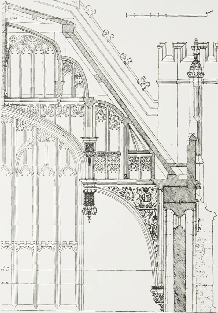 An illustration from Early renaissance architecture in England : a historical and descriptive account of the Tudor, Elizabethan, and Jacobean periods, 1500-1625 : for the use of students and others, 1914, leaf 55